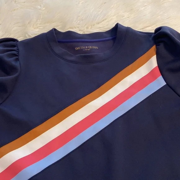 Chic Navy Crew Neck Sweater with Colorful Stripes - Picture 8 of 8